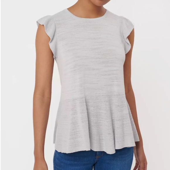 LOFT Tops - Ruffle Sleeve Peplum Sweater Grey Size L
